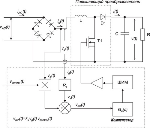 Типовая схема корректора коэффициента мощности 