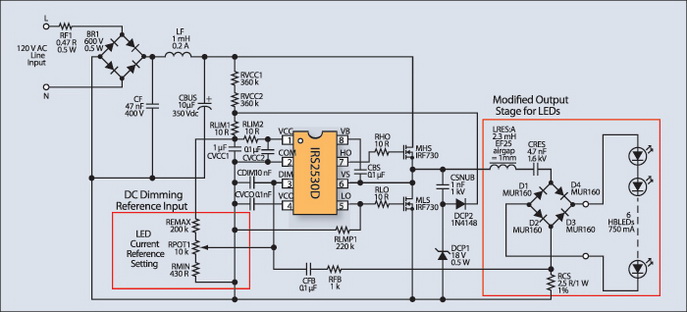 Схема сетевого LED-драйвера на базе IRS2530D 