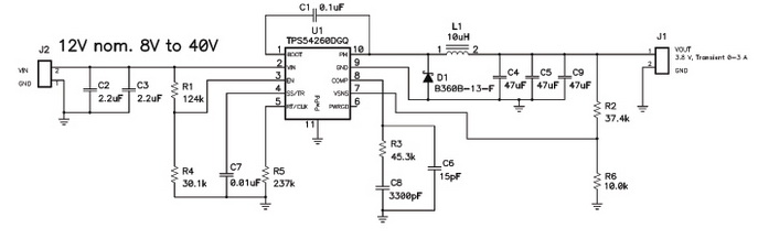 Схема питания GSM/GPRS-модема на базе микросхемы TPS54260 