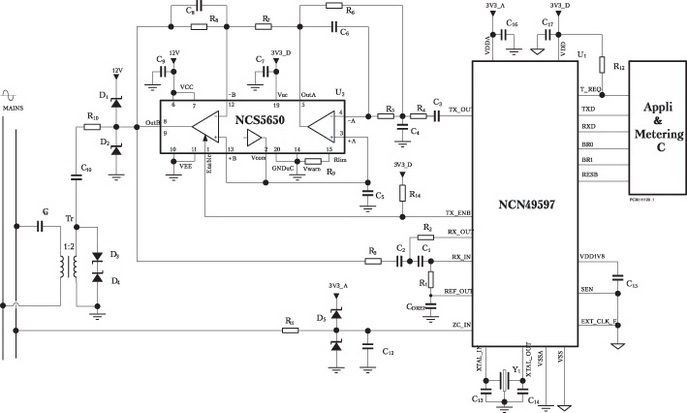 Схема включения PLC-модема NCN49597